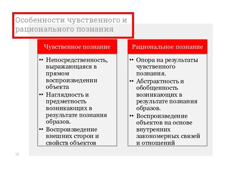 Особенности чувственного и рационального познания