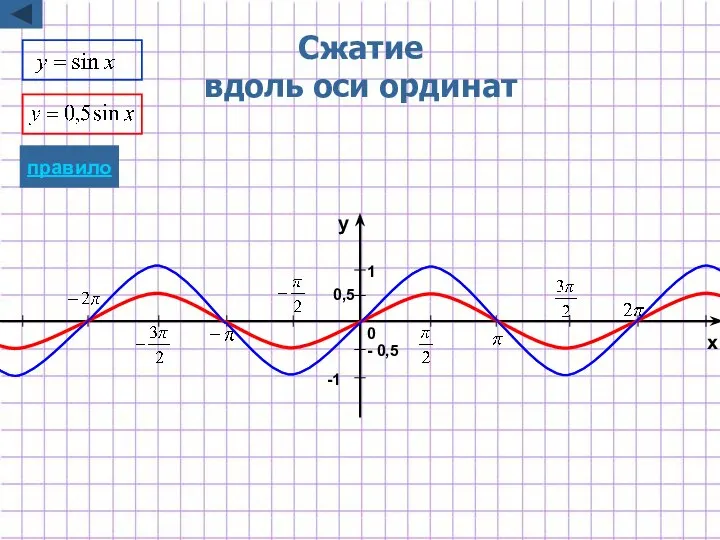 Сжатие вдоль оси ординат - 0,5 -1 1 0,5 x y 0 правило