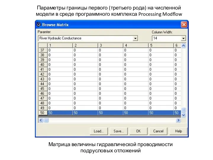 Параметры границы первого (третьего рода) на численной модели в среде программного комплекса