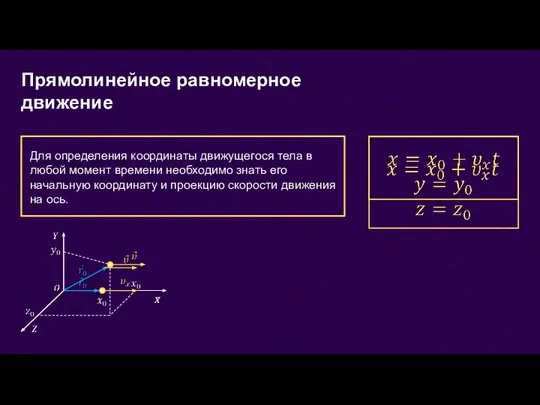 Прямолинейное равномерное движение Для определения координаты движущегося тела в любой момент времени