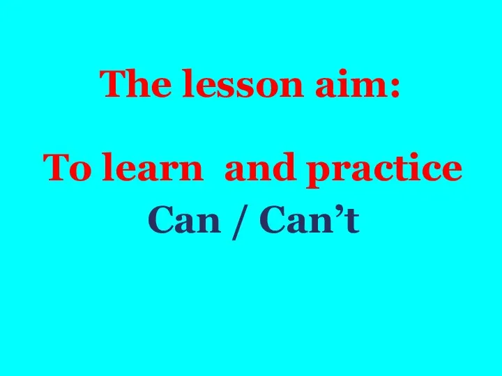 The lesson aim: To learn and practice Can / Can’t