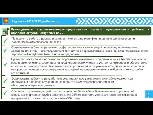 06 Задачи на 2021-2022 учебный год Руководителям исполнительно-распорядительных органов муниципальных районов и