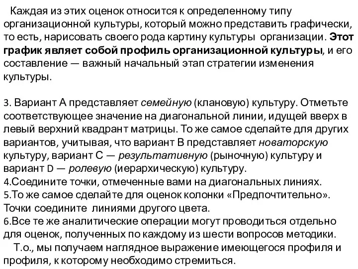 Каждая из этих оценок относится к определенному типу организационной культуры, который можно