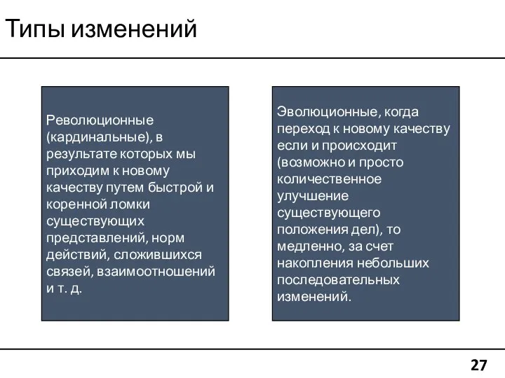 Типы изменений 27 Революционные (кардинальные), в результате которых мы приходим к новому