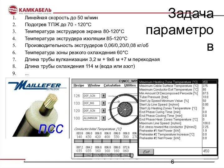 Задача параметров Линейная скорость до 50 м/мин Подогрев ТПЖ до 70 -