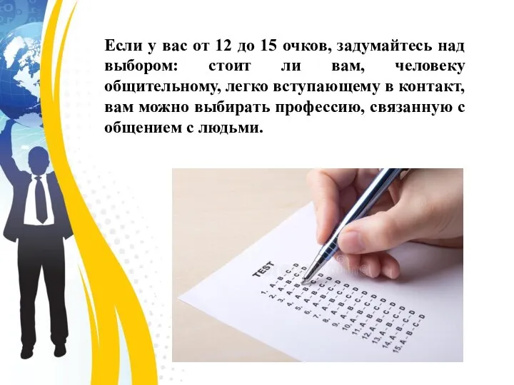 Если у вас от 12 до 15 очков, задумайтесь над выбором: стоит