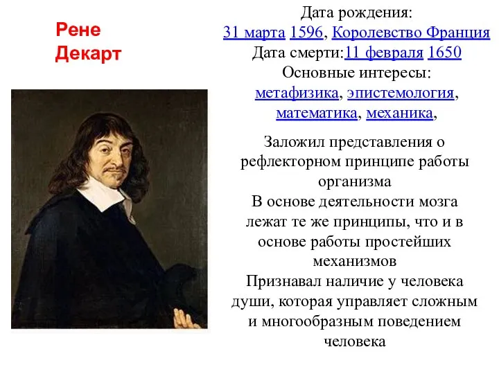 Дата рождения: 31 марта 1596, Королевство Франция Дата смерти:11 февраля 1650 Основные