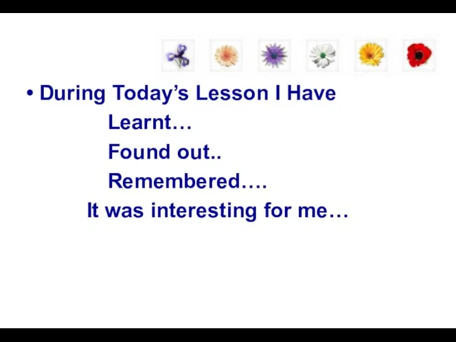 During Today’s Lesson I Have Learnt… Found out.. Remembered…. It was interesting for me…