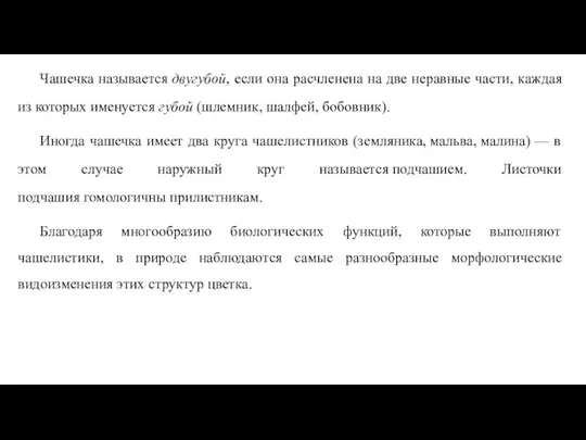 Чашечка называется двугубой, если она расчленена на две неравные части, каждая из