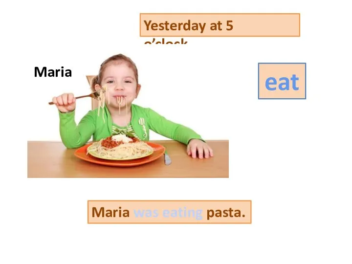 Yesterday at 5 o’clock… eat Maria was eating pasta. Maria
