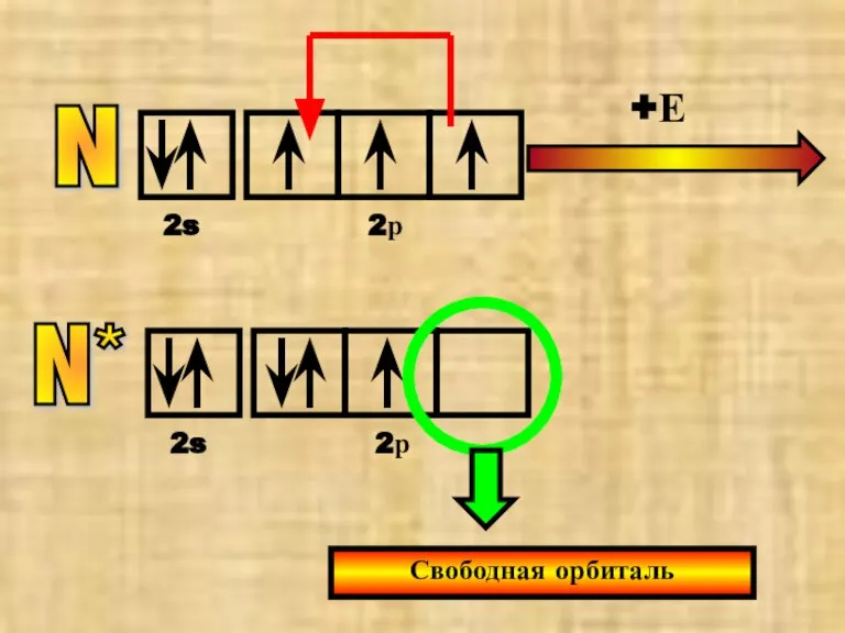 N 2s 2р +Е N* 2s 2р Свободная орбиталь