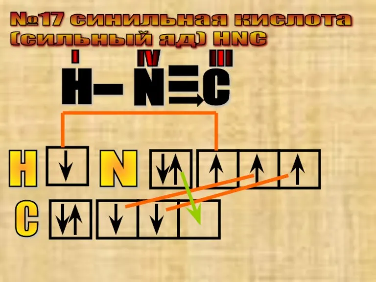 №17 cинильная кислота (сильный яд) HNC С N - H - -