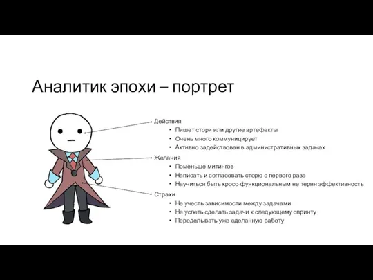 Аналитик эпохи – портрет Действия Пишет стори или другие артефакты Очень много