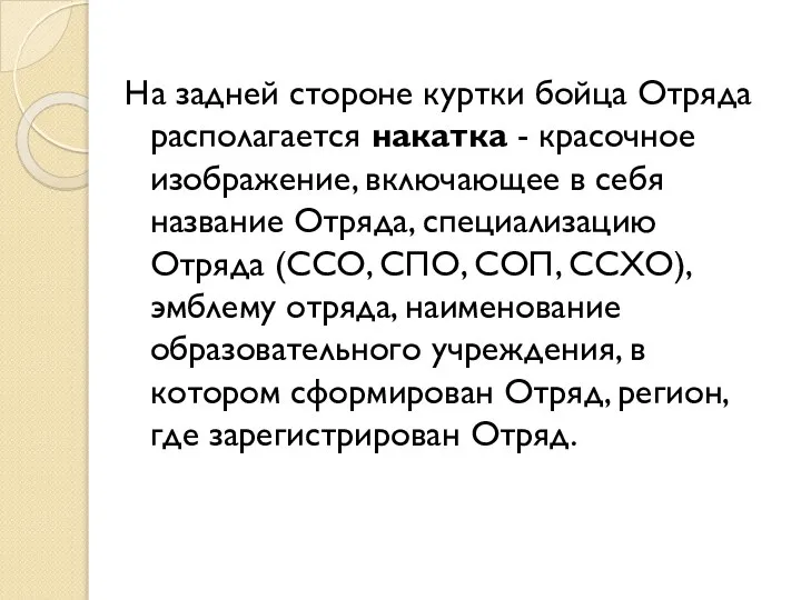 На задней стороне куртки бойца Отряда располагается накатка - красочное изображение, включающее