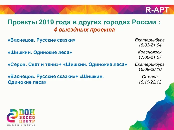 Проекты 2019 года в других городах России : 4 выездных проекта R-АРТ