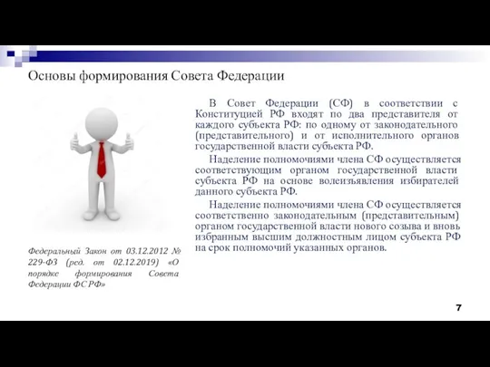 Основы формирования Совета Федерации В Совет Федерации (СФ) в соответствии с Конституцией
