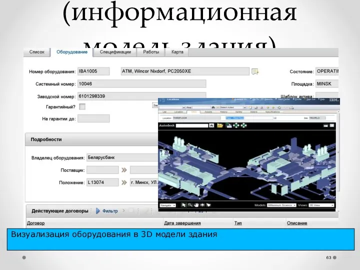 Интеграция с BIM (информационная модель здания) Визуализация оборудования в 3D модели здания