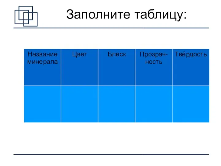 Заполните таблицу: