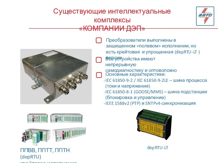 СТАНДАРТ КАЧЕСТВА. УЗНАВАЕМОСТЬ ЛИНИЙ Существующие интеллектуальные комплексы «КОМПАНИИ ДЭП» Преобразователи выполнены в