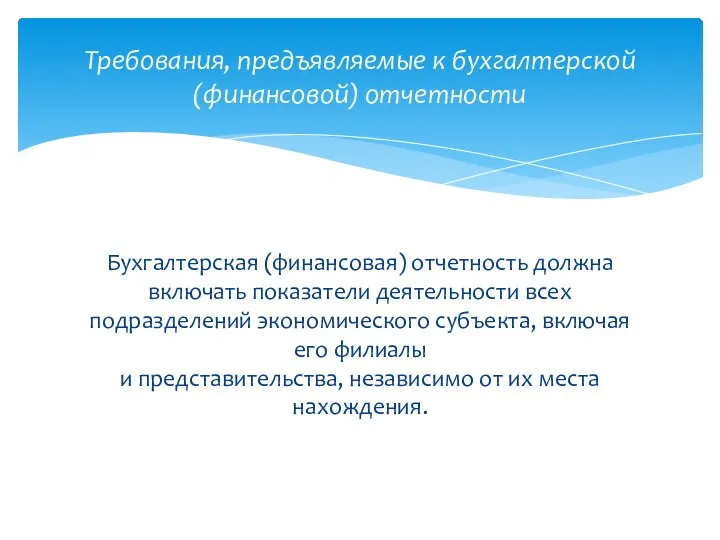 Бухгалтерская (финансовая) отчетность должна включать показатели деятельности всех подразделений экономического субъекта, включая