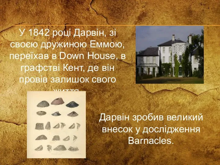 У 1842 році Дарвін, зі своєю дружиною Еммою, переїхав в Down House,