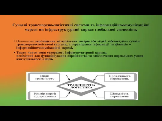 Сучасні транспортно-логістичні системи та інформаційно-комунікаційні мережі як інфраструктурний каркас глобальної економіки. Оптимальне