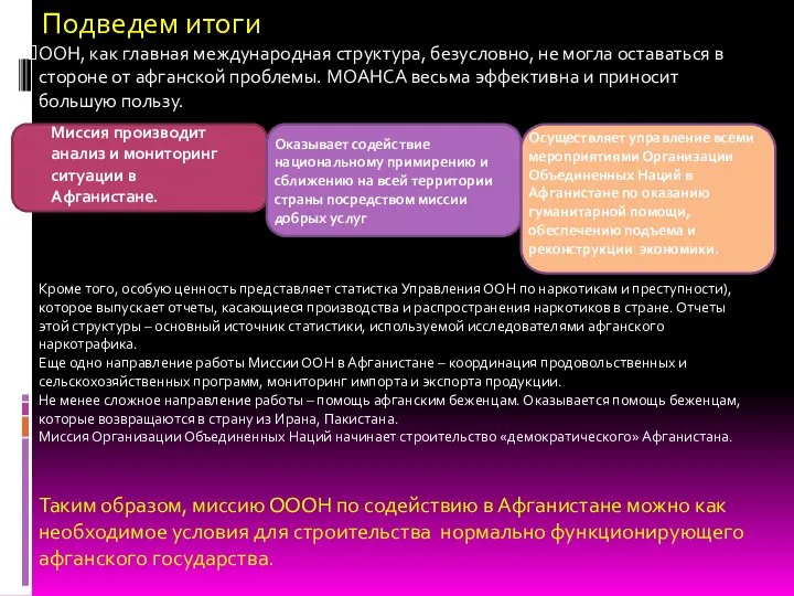 Подведем итоги ООН, как главная международная структура, безусловно, не могла оставаться в