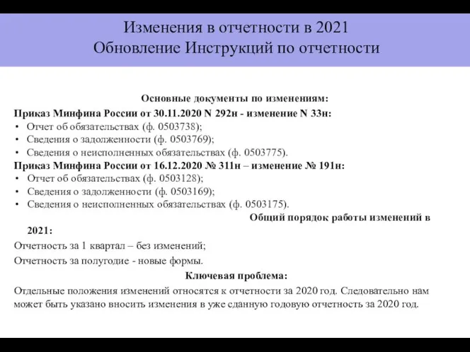 Основные документы по изменениям: Приказ Минфина России от 30.11.2020 N 292н -
