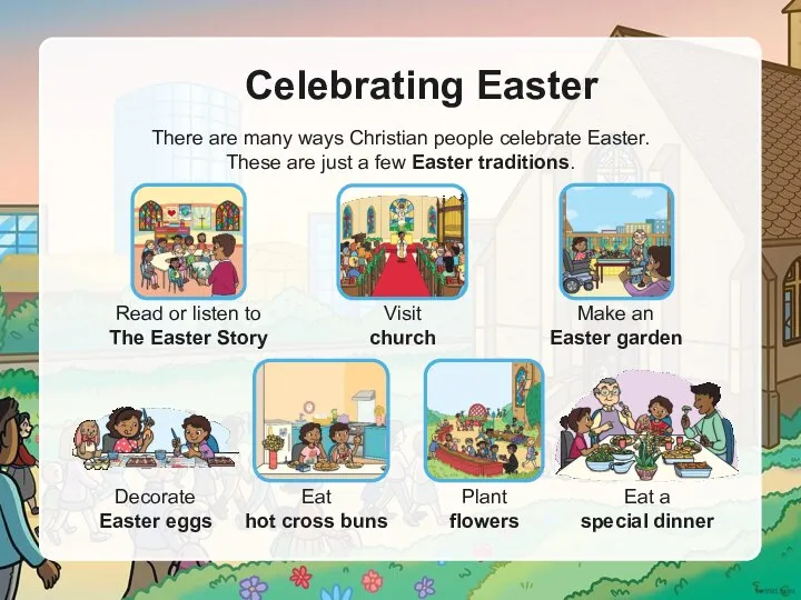 Celebrating Easter There are many ways Christian people celebrate Easter. These are