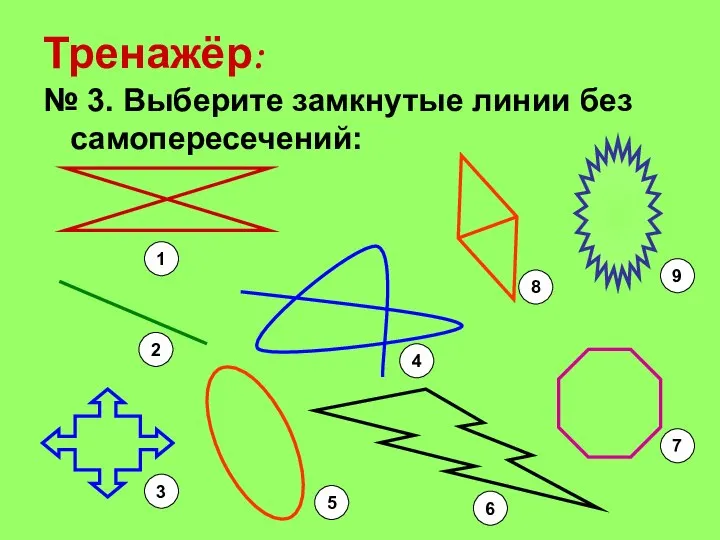 Тренажёр: № 3. Выберите замкнутые линии без самопересечений: 1 2 3 5