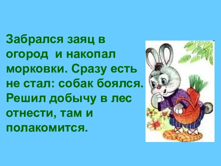 Забрался заяц в огород и накопал морковки. Сразу есть не стал: собак