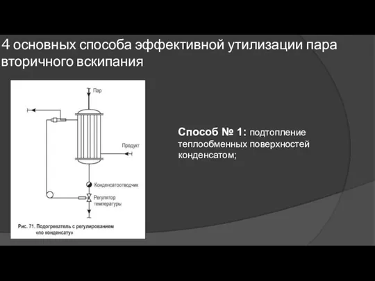 4 основных способа эффективной утилизации пара вторичного вскипания Способ № 1: подтопление теплообменных поверхностей конденсатом;