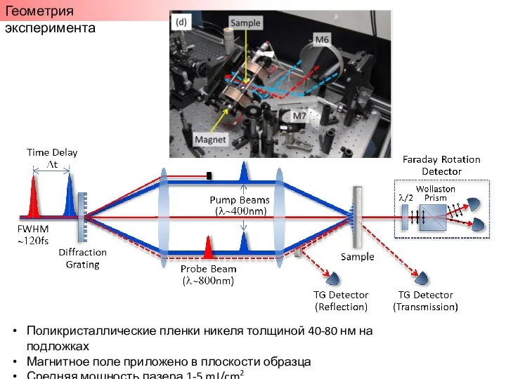 Геометрия эксперимента Поликристаллические пленки никеля толщиной 40-80 нм на подложках Магнитное поле