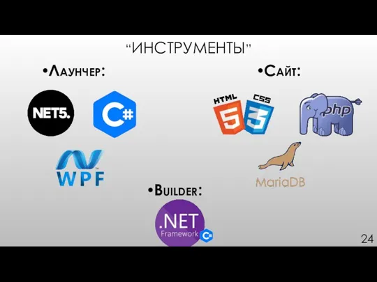 “ИНСТРУМЕНТЫ” Лаунчер: Сайт: Builder: 24