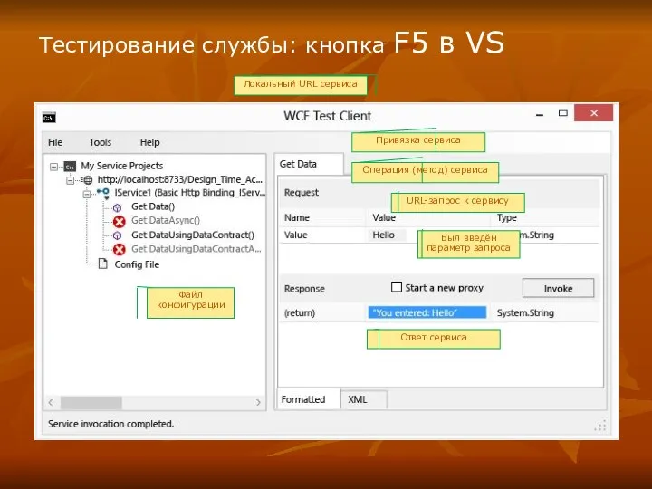 Тестирование службы: кнопка F5 в VS