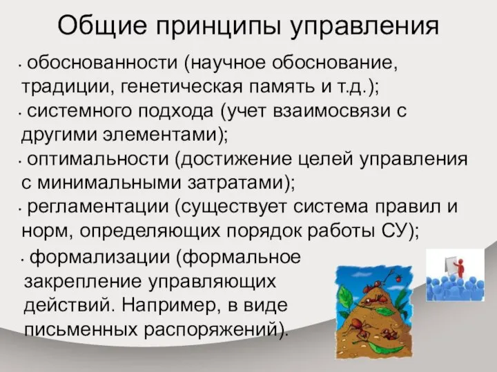 Общие принципы управления обоснованности (научное обоснование, традиции, генетическая память и т.д.); системного