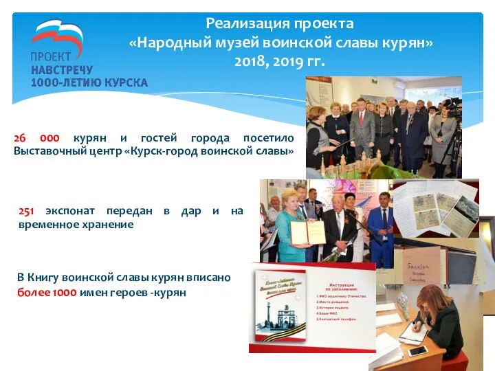 Реализация проекта «Народный музей воинской славы курян» 2018, 2019 гг. 26 000