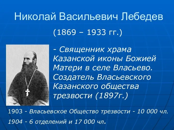Николай Васильевич Лебедев (1869 – 1933 гг.) - Священник храма Казанской иконы