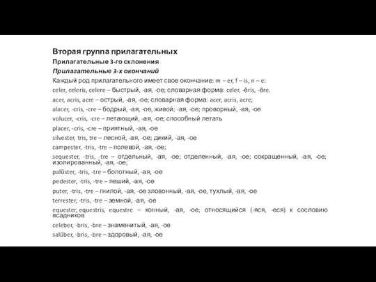 Вторая группа прилагательных Прилагательные 3-го склонения Прилагательные 3-х окончаний Каждый род прилагательного