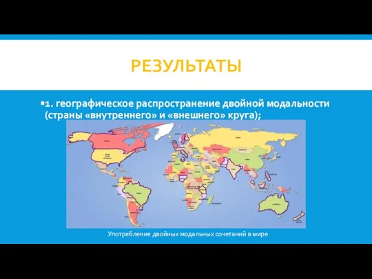 РЕЗУЛЬТАТЫ 1. географическое распространение двойной модальности (страны «внутреннего» и «внешнего» круга); Употребление