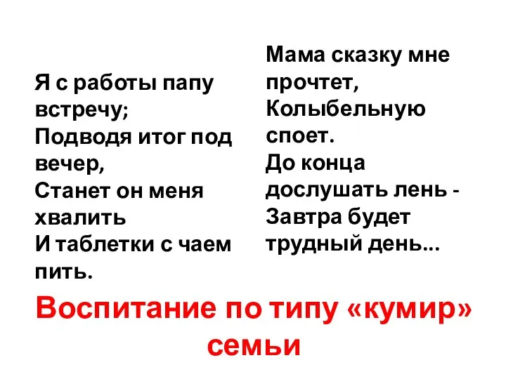 Воспитание по типу «кумир» семьи Я с работы папу встречу; Подводя итог