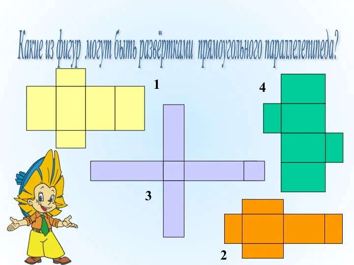 Какие из фигур могут быть развёртками прямоугольного параллелепипеда? 1 2 3 4