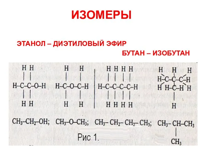 ИЗОМЕРЫ ЭТАНОЛ – ДИЭТИЛОВЫЙ ЭФИР БУТАН – ИЗОБУТАН