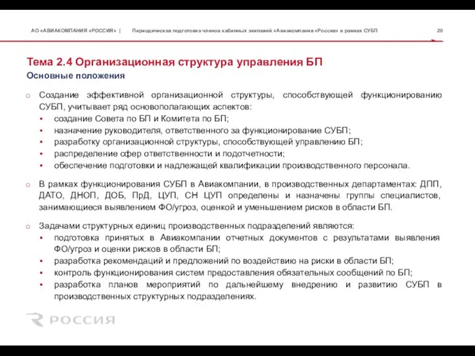 Тема 2.4 Организационная структура управления БП Создание эффективной организационной структуры, способствующей функционированию