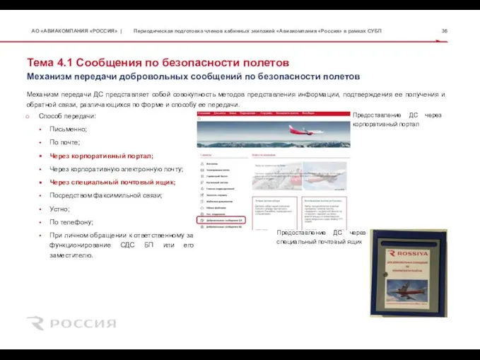 Тема 4.1 Сообщения по безопасности полетов Механизм передачи ДС представляет собой совокупность