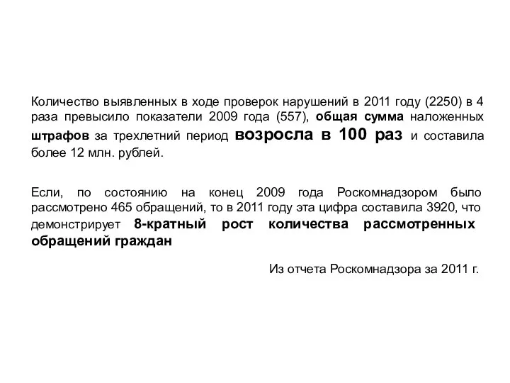 Количество выявленных в ходе проверок нарушений в 2011 году (2250) в 4