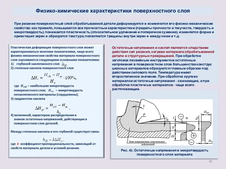 Физико-химические характеристики поверхностного слоя При резании поверхностный слой обрабатываемой детали дефор­мируется и