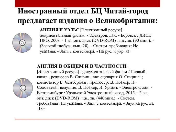 Иностранный отдел БЦ Читай-город предлагает издания о Великобритании: АНГЛИЯ И УЭЛЬС [Электронный