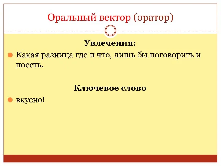 Оральный вектор (оратор) Увлечения: Какая разница где и что, лишь бы поговорить