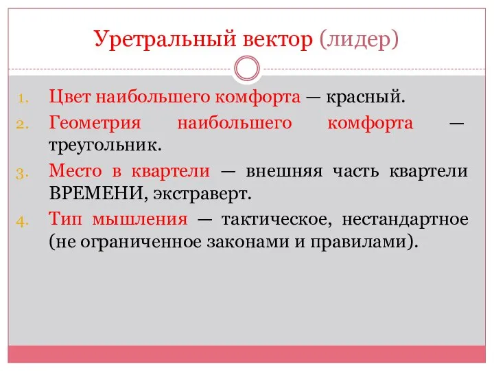 Уретральный вектор (лидер) Цвет наибольшего комфорта — красный. Геометрия наибольшего комфорта —